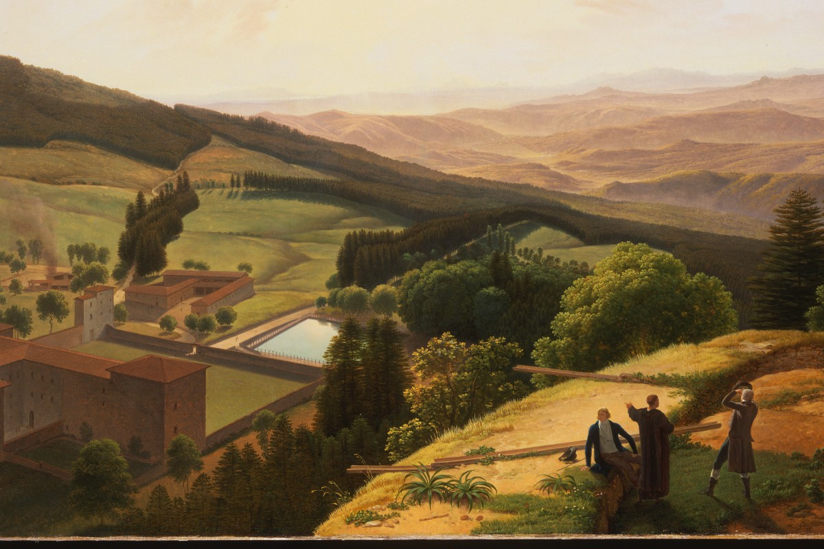 Le Couvent de Vallombrosa et la vallée de l'Arno vus du Paradisino
