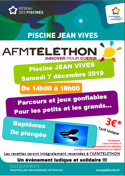 Téléthon 2019, samedi 07 décembre piscine Vivès (Montpellier)